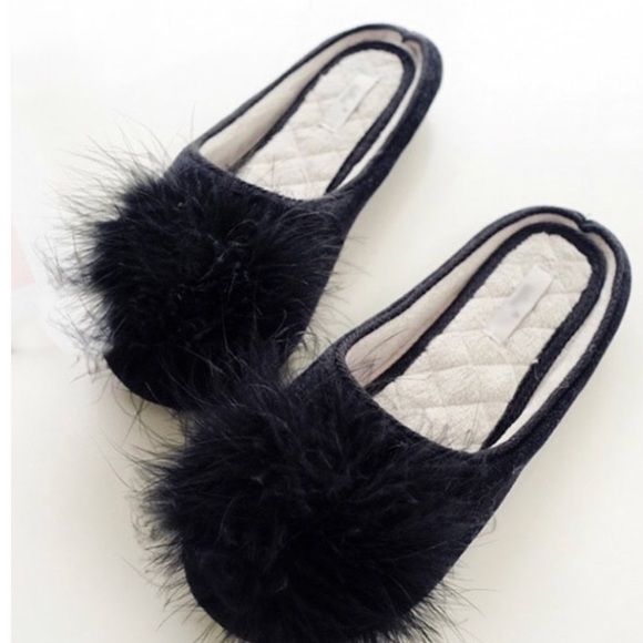 Black feather slippers Clearance